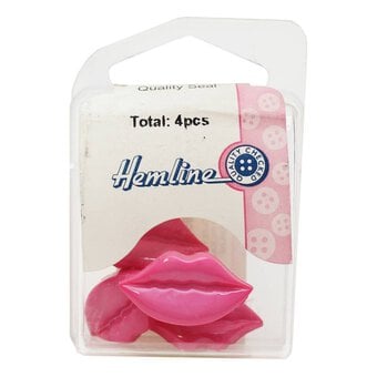 Hemline Hot Pink Lips Buttons 4 Pack