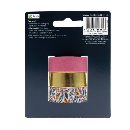 Flowers Washi Tape 5m 3 Pack image number 6