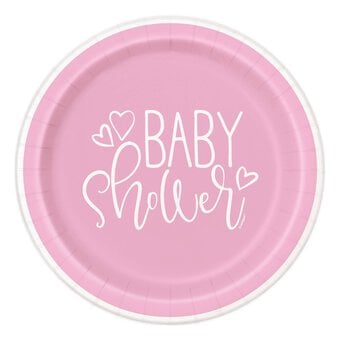 Small Pink Hearts Baby Shower Paper Plates 8 Pack