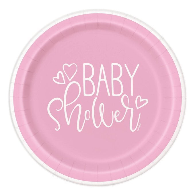Small Pink Hearts Baby Shower Paper Plates 8 Pack image number 1