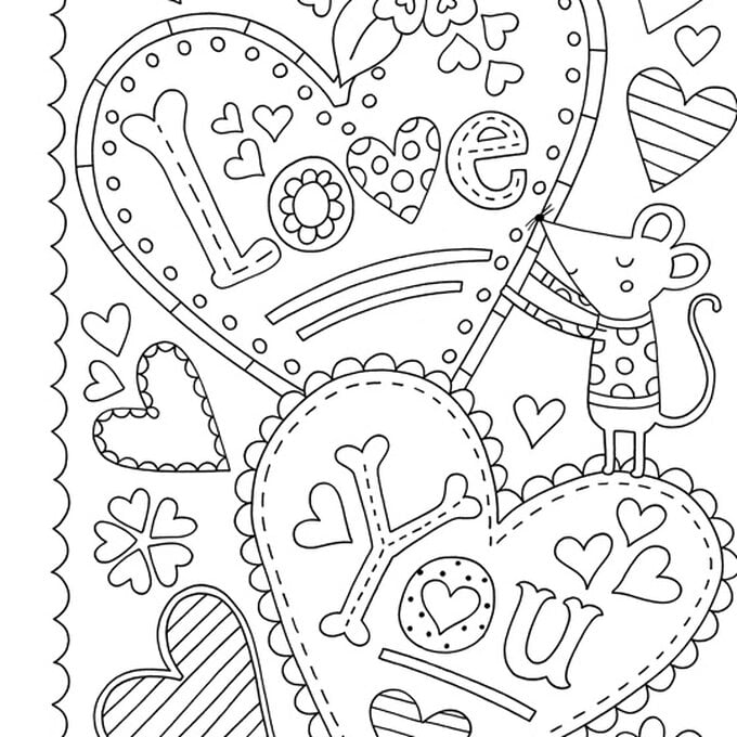Free Valentine's Card Colouring Download image number 1