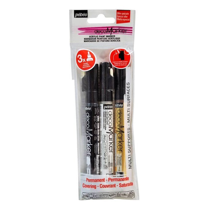Pebeo Gold, White and Black Deco Markers 3 Pack image number 1