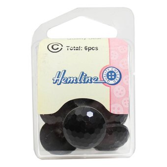 Hemline Black Novelty Faceted Button 6 Pack