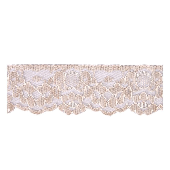 Beige 35mm Floral Nylon Lace Trim by the Metre image number 1