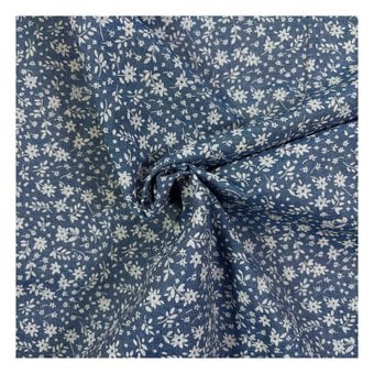 Blue Floral Printed Chambray Fabric by the Metre