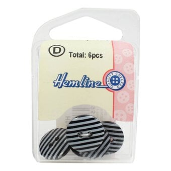 Hemline Black Novelty Stripey Button 6 Pack image number 2