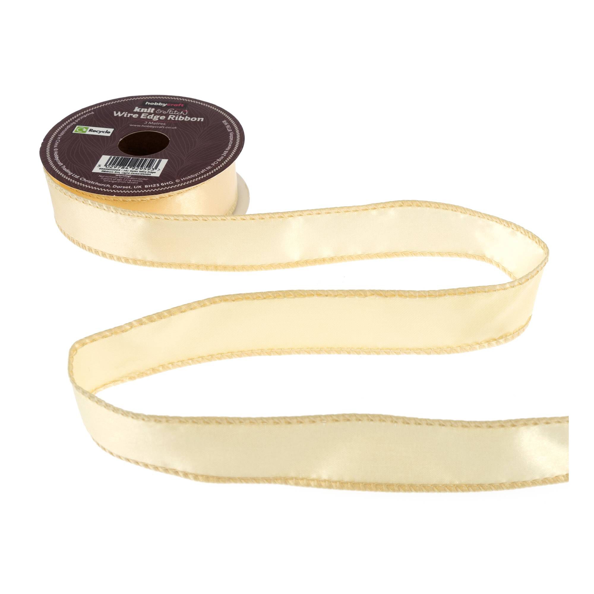 Light Gold Wire Edge Satin Ribbon 25mm x 3m | Hobbycraft