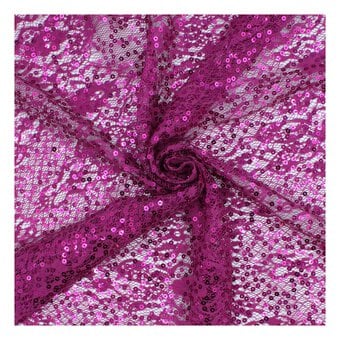 Cerise Sequin Floral Lace Fabric by the Metre