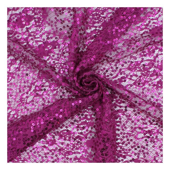Cerise Sequin Floral Lace Fabric by the Metre image number 1