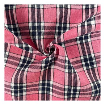 Pink and Blue Poly Brushed Check Fabric by the Metre