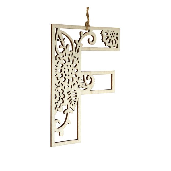 Wooden Filigree Hanging Letter F 12cm image number 1