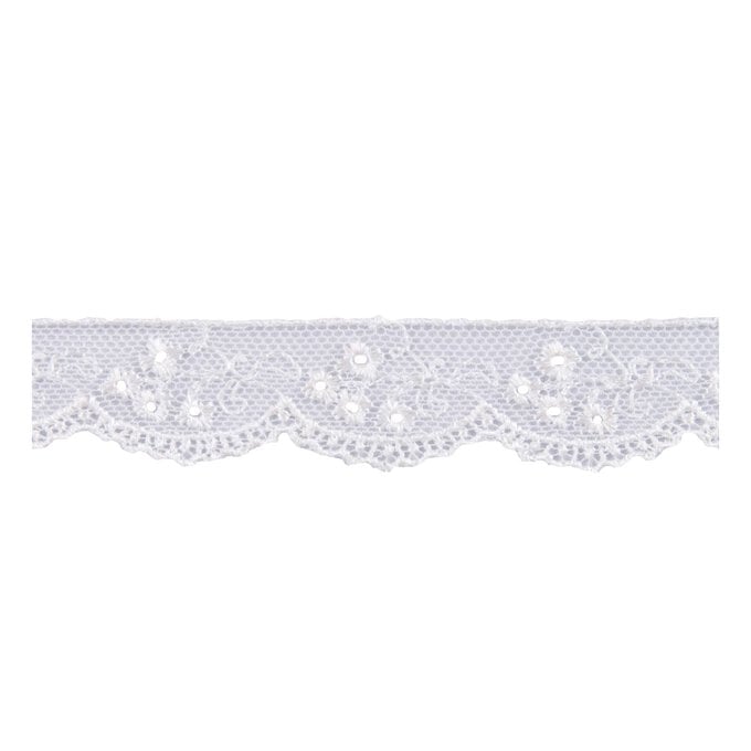 Cream Rayon Embroidery on Tulle Lace Trim by the Metre image number 1