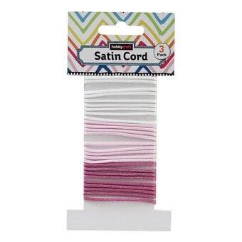 Pink and White Satin Cord 1m 3 Pack