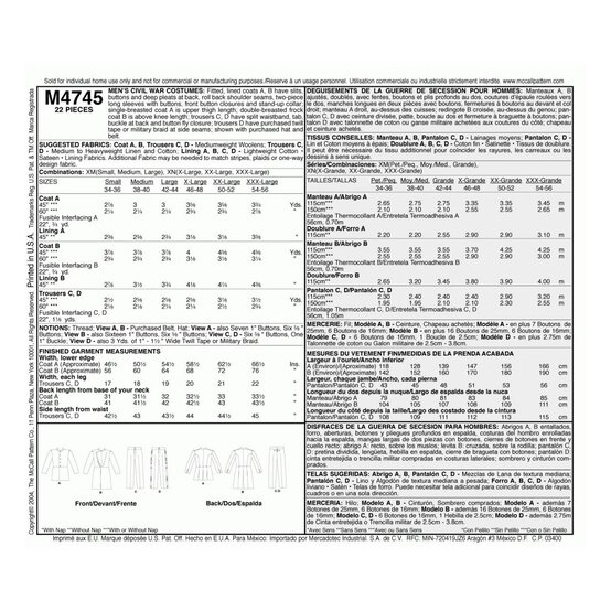 McCall’s Men’s War Costume Sewing Pattern M4745 (S-L) image number 2