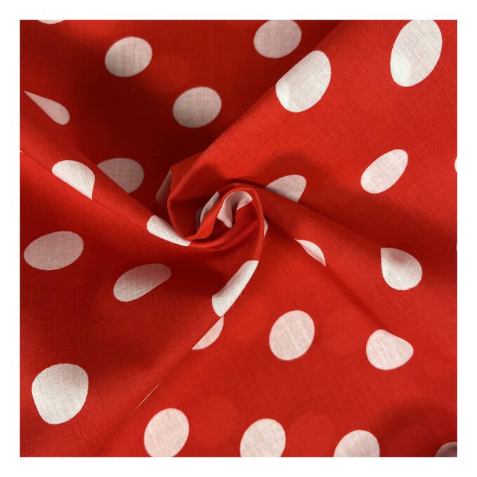Red and White Spot Polycotton Fabric by the Metre Hobbycraft