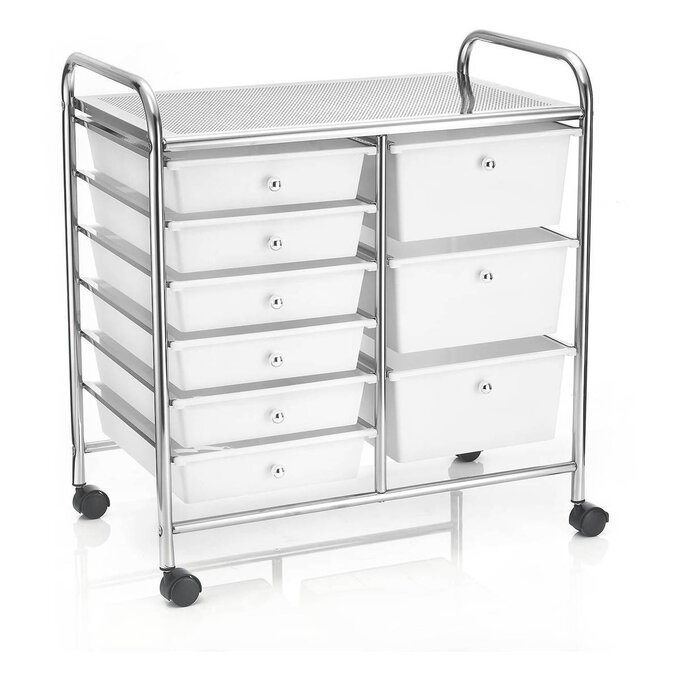 Matte White and Silver Rolling Organiser 9 Drawers image number 1