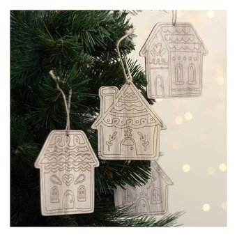 Hanging Wooden House Decorations 4 Pack