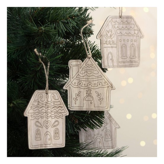 Hanging Wooden House Decorations 4 Pack image number 1