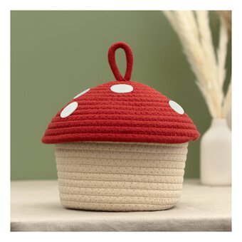 Red and White Mushroom Rope Basket 18cm
