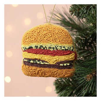 Hanging Beaded Burger Decoration 9cm