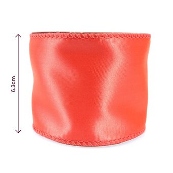 Coral Wire Edge Satin Ribbon 63mm x 3m image number 3