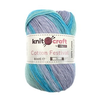 Knitcraft Blue Turquoise Lilac Cotton Festival DK 100g