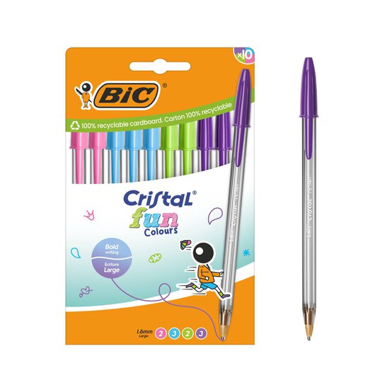 BIC Cristal Large Fun Colour Ballpoint Pens 10 Pack  image number 2