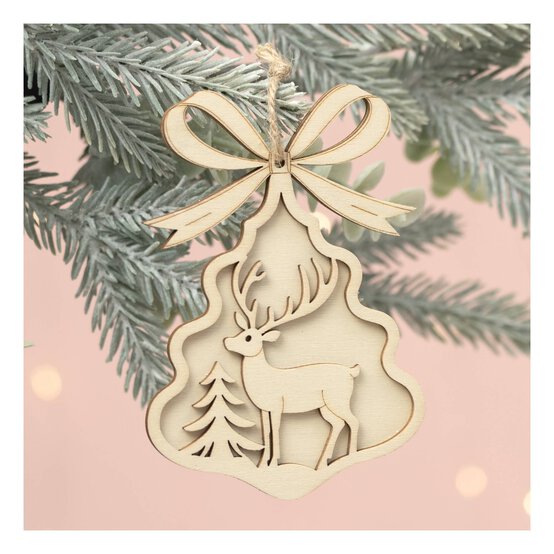 Hanging Wooden Stag in Tree Decoration 12.5cm image number 1