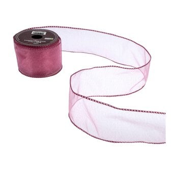 Mid Pink Wire Edge Organza Ribbon 63mm x 3m image number 2