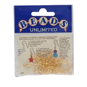 Beads Unlimited Gold Plated Long Ballwire Fish Hooks 28 Pack image number 2