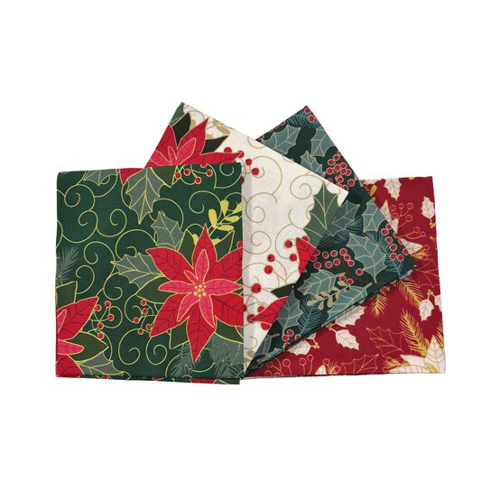 Holly and Poinsettia Fat Quarters 4 Pack image number 1