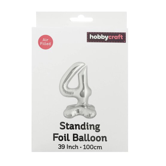 Standing Silver Number 4 Balloon 1m  image number 4