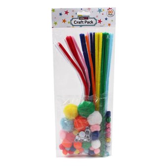 Primary Colour Pipe Cleaners and Poms Craft Pack 80 Pieces