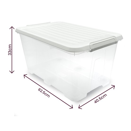 Clear White Storage Box with Wheels 60 Litres image number 3