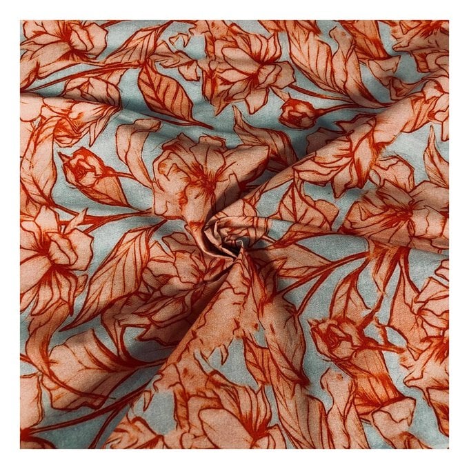 Orange Shadow Flowers Cotton Poplin Fabric by the Metre image number 1