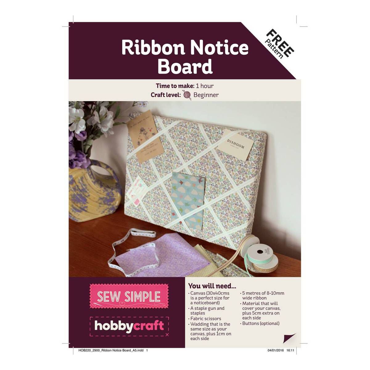 FREE PATTERN Sew a Ribbon Notice Board Hobbycraft
