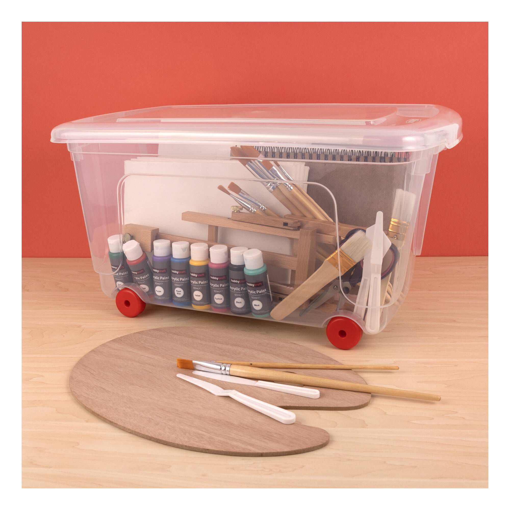 Whitefurze Clear Storage Box on Wheels 45 Litres Hobbycraft