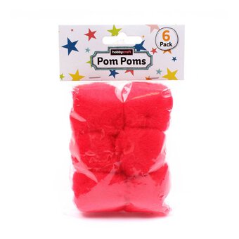 Bright Red Pom Poms 5cm 6 Pack image number 2