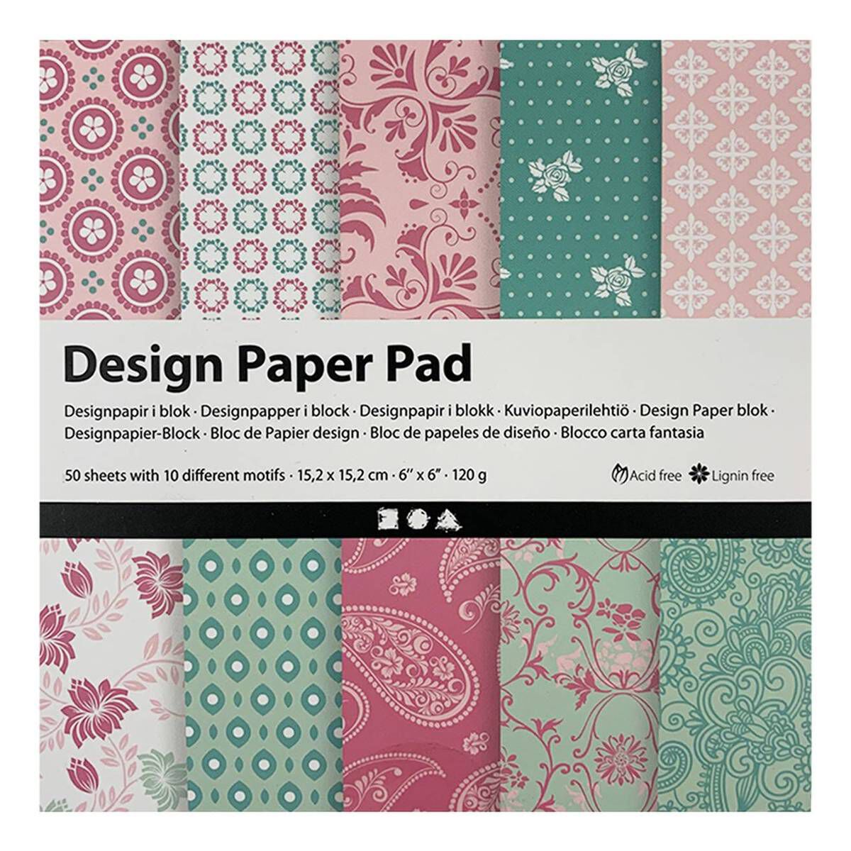 Mint and Rose 6 x 6 Inches Design Paper Pad 50 Sheets Hobbycraft