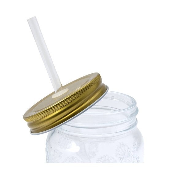 Sunflower Glass Drinking Jar with a Straw image number 3