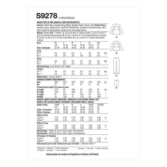 Simplicity Unisex Separates Sewing Pattern S9278 (XS-M) image number 2