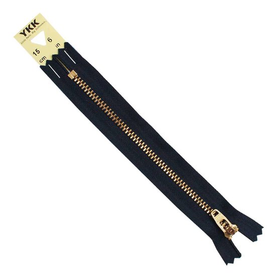 YKK Navy Blue Brass Jeans Zip 15cm image number 2