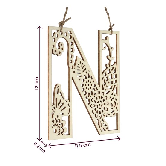 Wooden Filigree Hanging Letter N 12cm image number 4