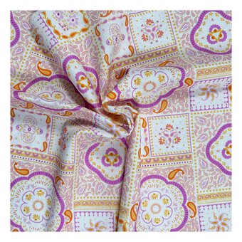 Island Haven Pink Mosaic Scarf Cotton Fabric by the Metre