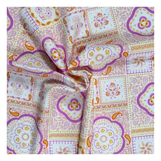 Island Haven Pink Mosaic Scarf Cotton Fabric by the Metre image number 1