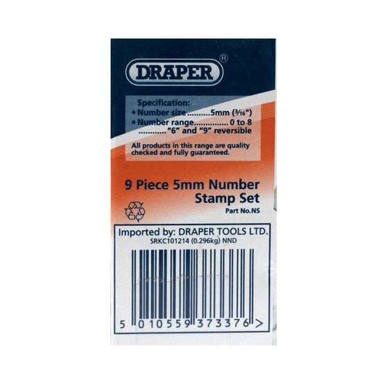 Draper 0 to 9 5mm Number Stamp Set 9 Pieces image number 3