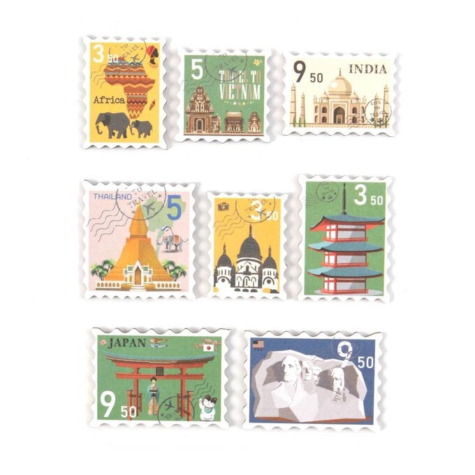 Travel Stamp Chipboard Stickers 8 Pack image number 1