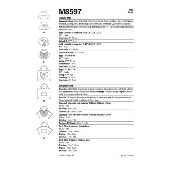 McCall’s Hats and Bags Sewing Pattern M8597 image number 6