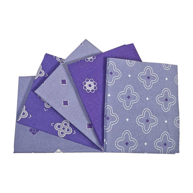 Purple Floral Geometric Cotton Fat Quarters 5 Pack image number 1