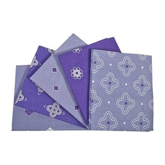 Purple Floral Geometric Cotton Fat Quarters 5 Pack
